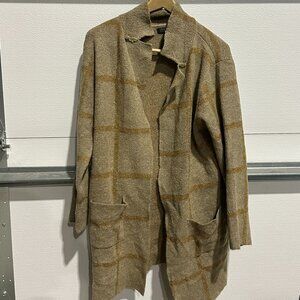 JOSEPH A Bouclé Windowpane Knit Cardigan Coat – Size M